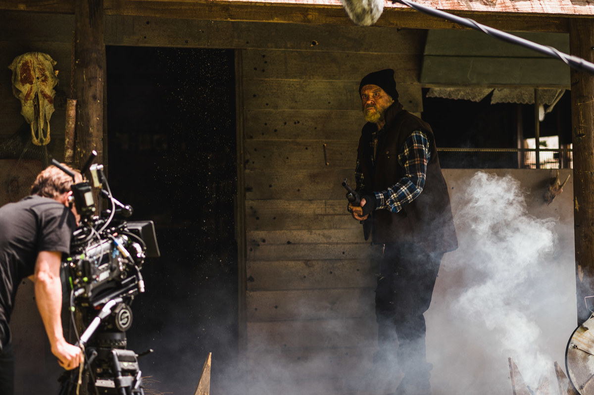 A cameraman films the action on the set of Northspur